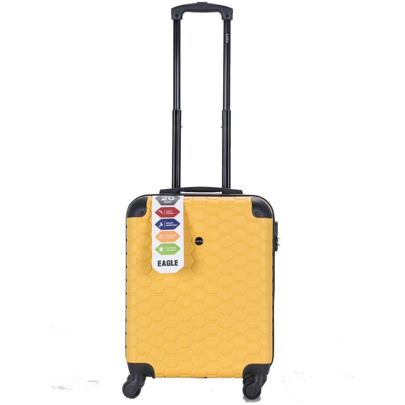 Eagle Lightweight ABS Hard Shell Luggage Suitcase - 4 Wheels - Carry-On Spinner Red/Yellow