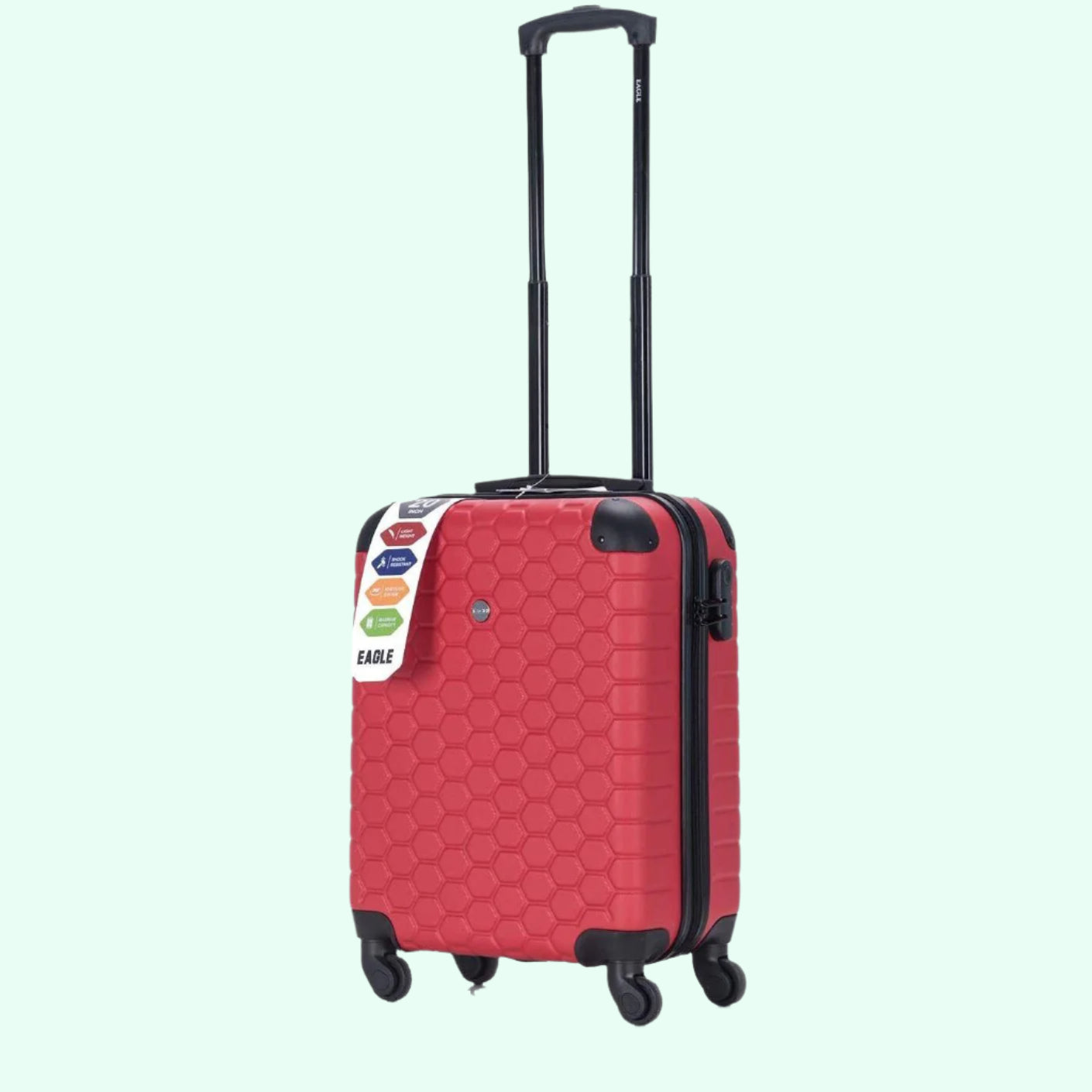 Eagle Lightweight ABS Hard Shell Luggage Suitcase - 4 Wheels - Carry-On Spinner Red/Yellow