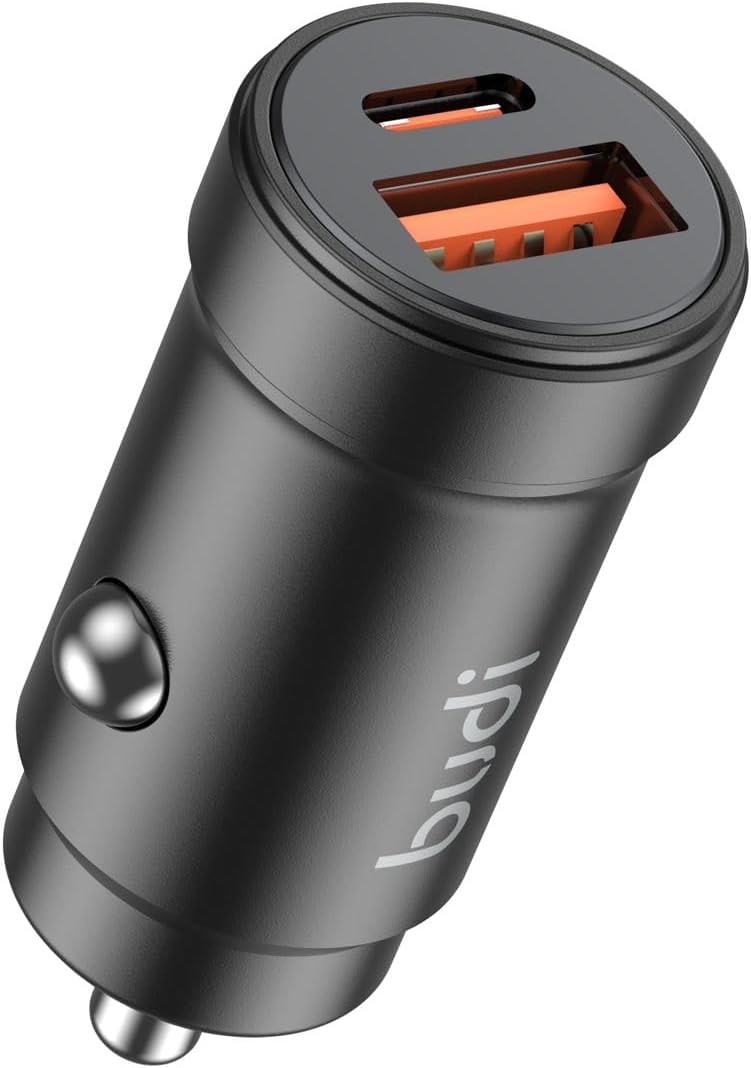 Budi - PD+QC3.0 Mini Car Charger - 30W Smart Quick Charge, 2 Ports (USB-A and USB-C) CC602B