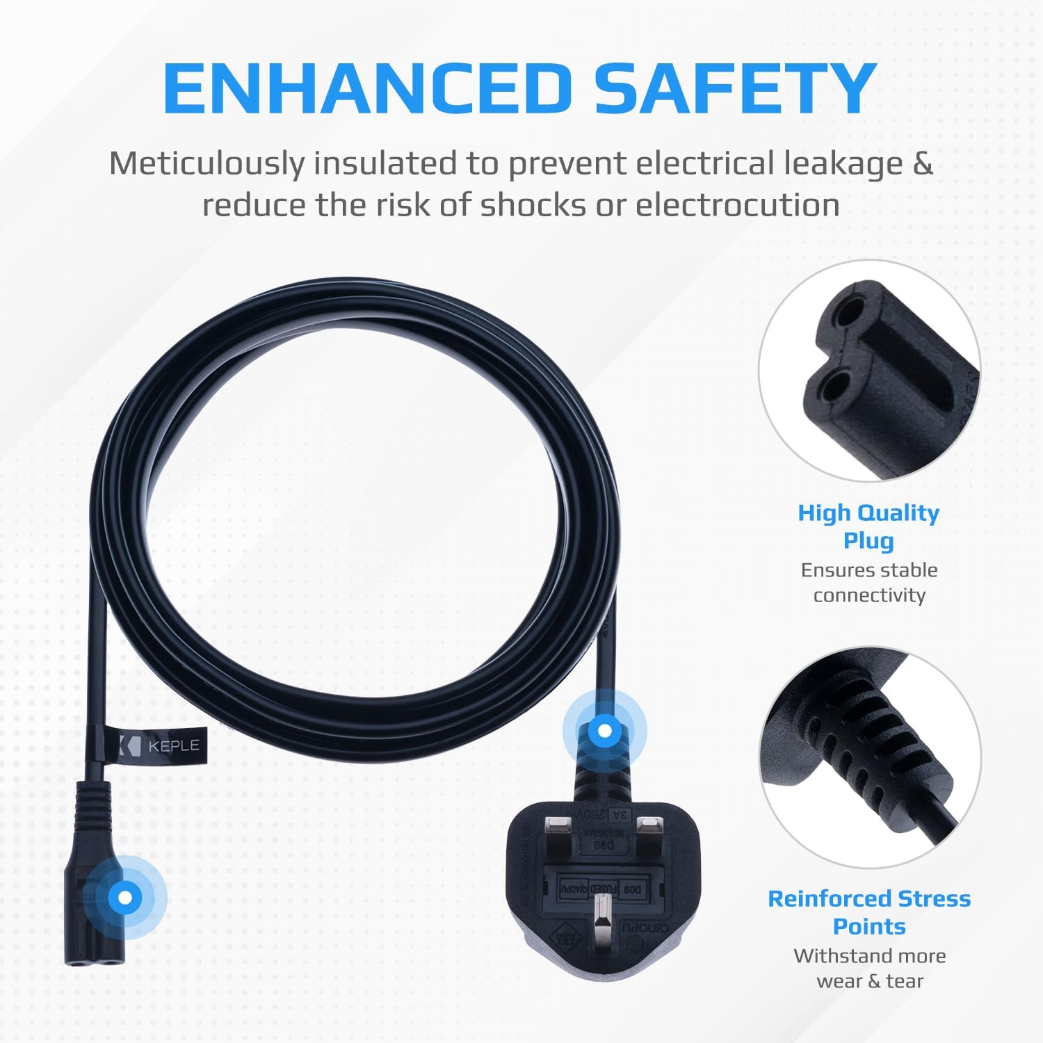 QINOPU 2 Pin Mains Power Lead Charger UK Wall Cord 1m