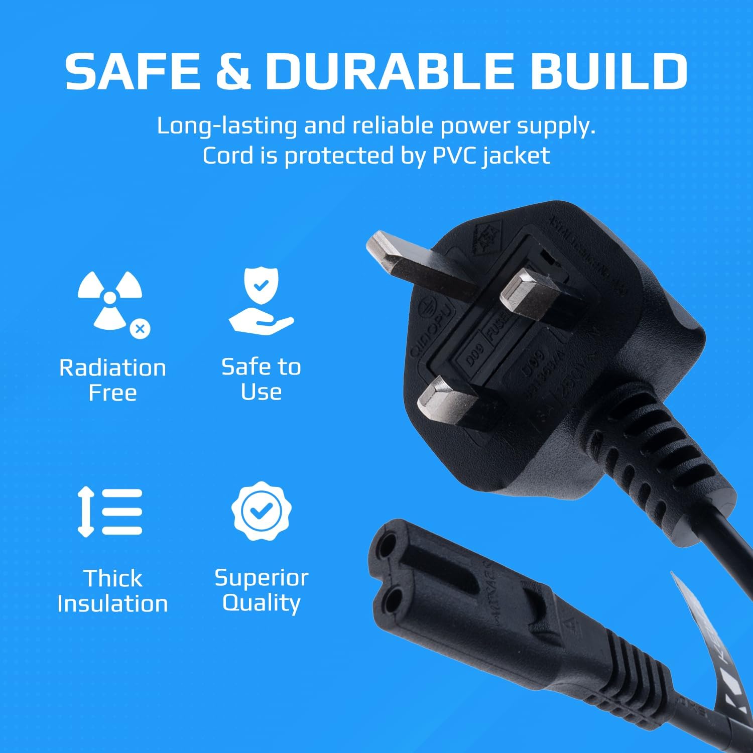 QINOPU 2 Pin Mains Power Lead Charger UK Wall Cord 1m