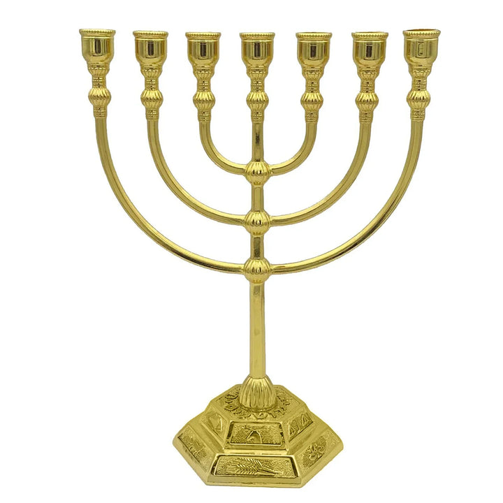 Ancient Israel Candle Holder - Golden 7 Branch Menorah