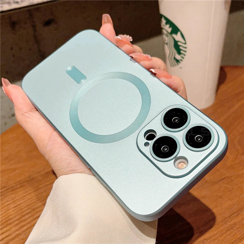 Luxury Magsafe Magnetic Phone Case Lens Protection Frosted Case Wireless Charging Case for iPhone 15 11 13 12 14 Pro Max Plus