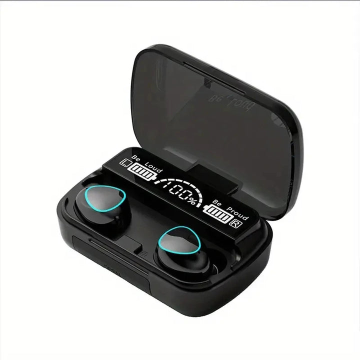 Black bluetooth wireless sports earbuds with noise cancellation (water resistant)