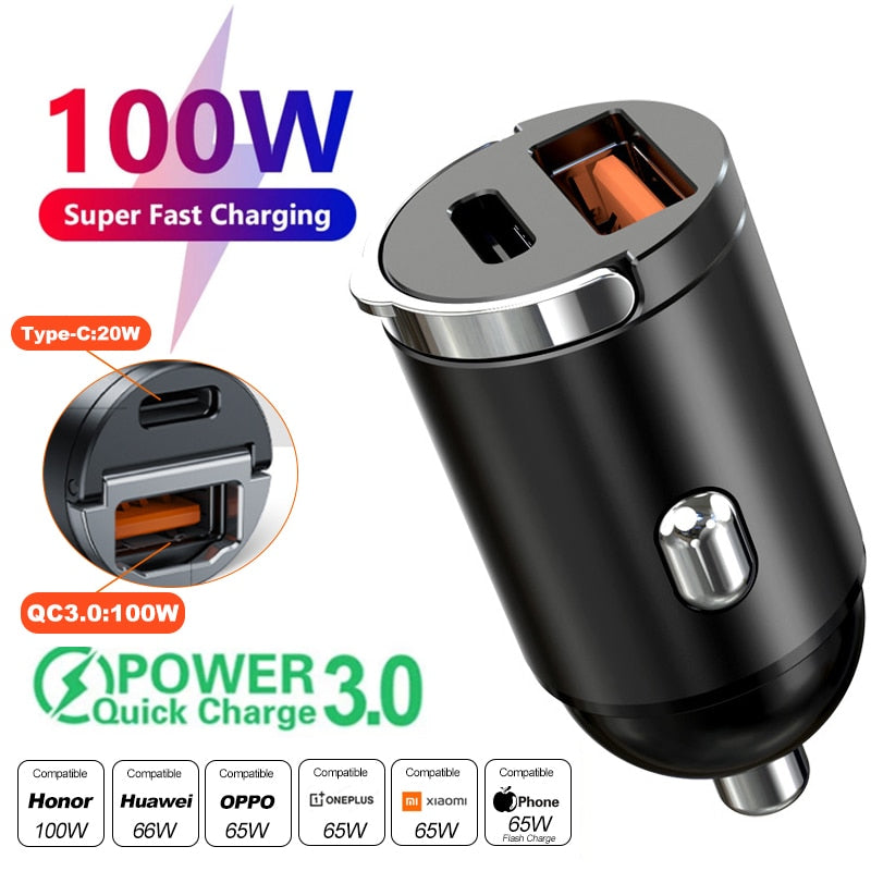 Car Charger (5A-200W) Fast Charing 2x(USB Port 12-24V) Cigarette Socket Car USB-C Charger