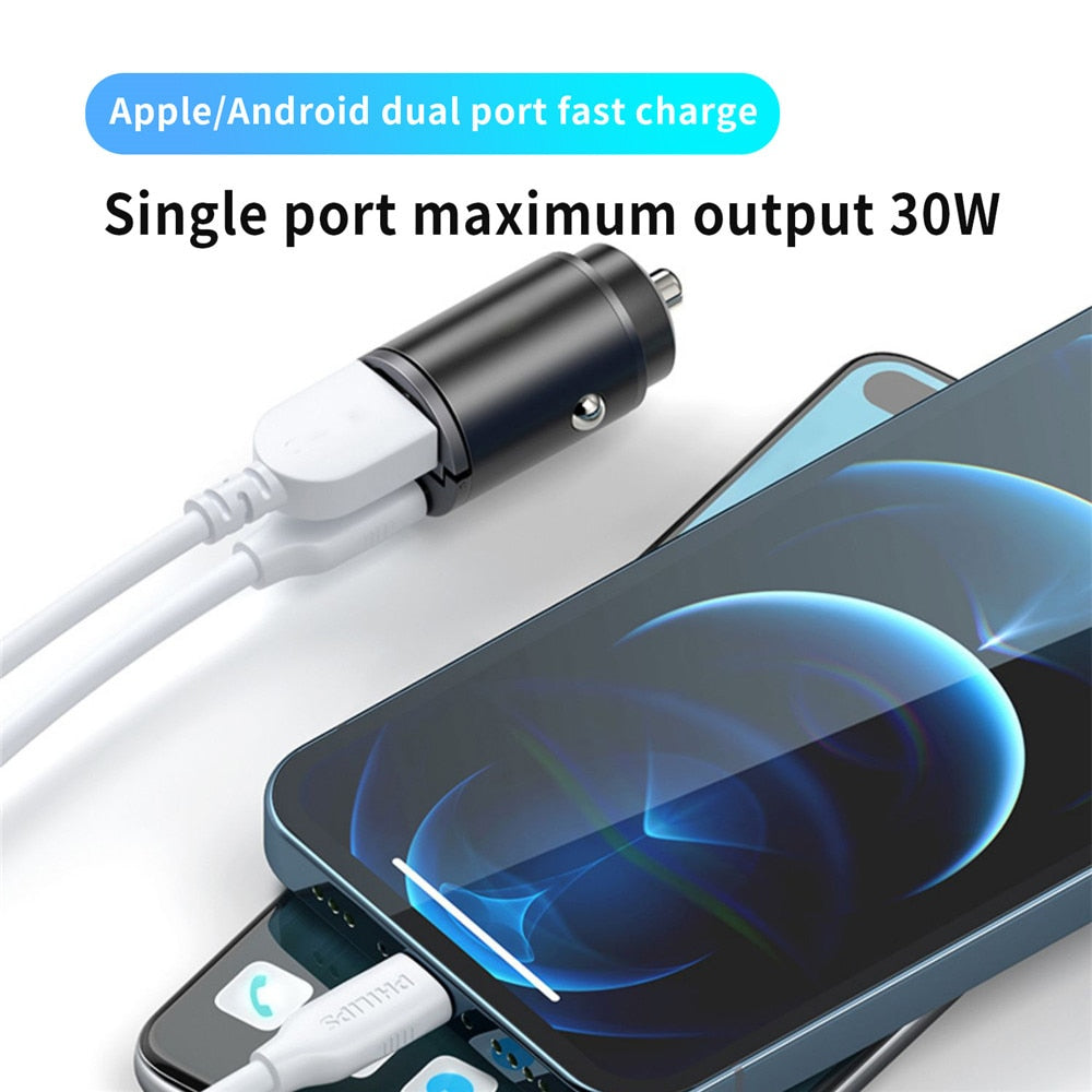 Car Charger (5A-200W) Fast Charing 2x(USB Port 12-24V) Cigarette Socket Car USB-C Charger