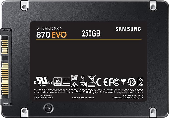 Samsung 870 EVO SSD 2.5" SATA3 with speeds of 560/530 MBs