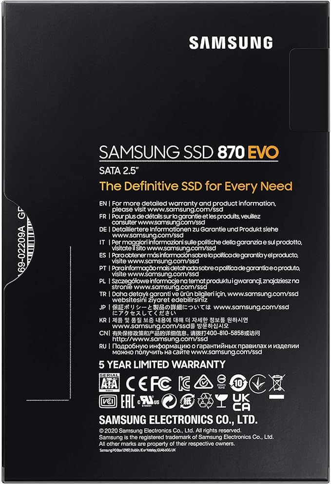 Samsung 870 EVO SSD 2.5" SATA3 with speeds of 560/530 MBs
