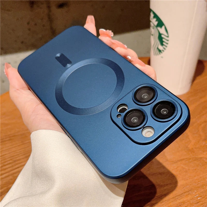 Luxury Magsafe Magnetic Phone Case Lens Protection Frosted Case Wireless Charging Case for iPhone 15 11 13 12 14 Pro Max Plus