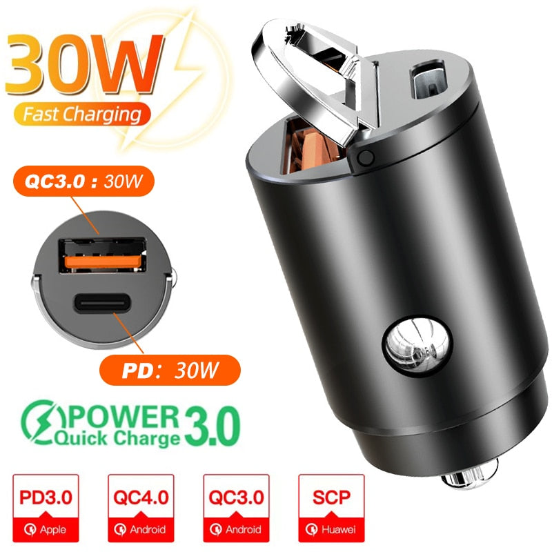 Car Charger (5A-200W) Fast Charing 2x(USB Port 12-24V) Cigarette Socket Car USB-C Charger