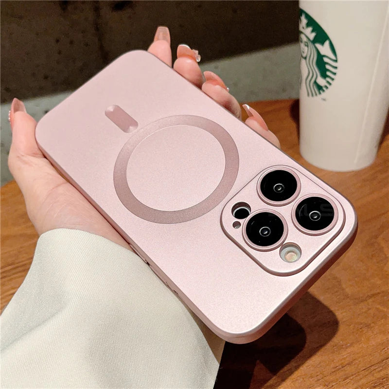 Luxury Magsafe Magnetic Phone Case Lens Protection Frosted Case Wireless Charging Case for iPhone 15 11 13 12 14 Pro Max Plus