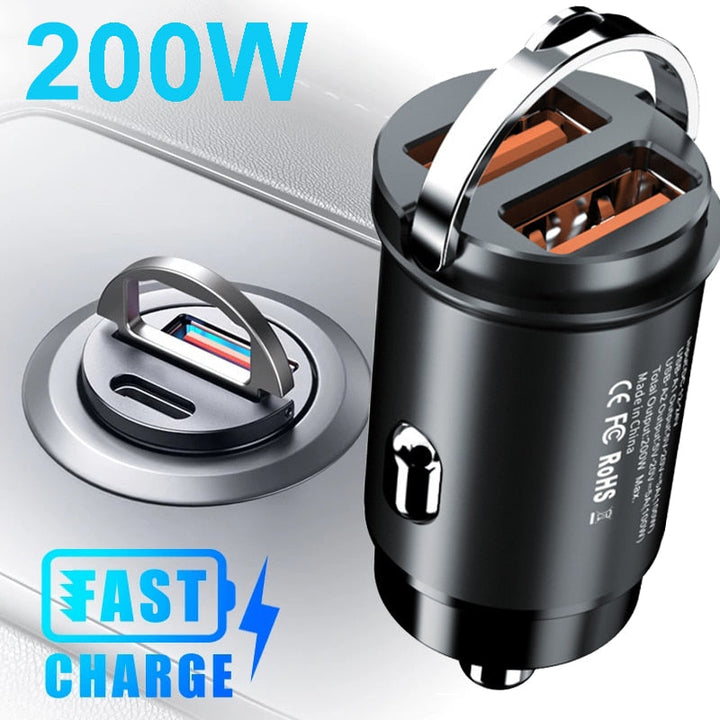 Car Charger (5A-200W) Fast Charing 2x(USB Port 12-24V) Cigarette Socket Car USB-C Charger