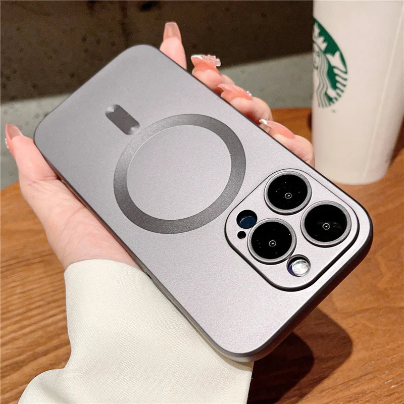 Luxury Magsafe Magnetic Phone Case Lens Protection Frosted Case Wireless Charging Case for iPhone 15 11 13 12 14 Pro Max Plus