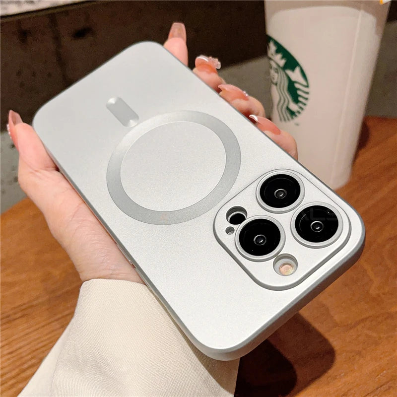 Luxury Magsafe Magnetic Phone Case Lens Protection Frosted Case Wireless Charging Case for iPhone 15 11 13 12 14 Pro Max Plus