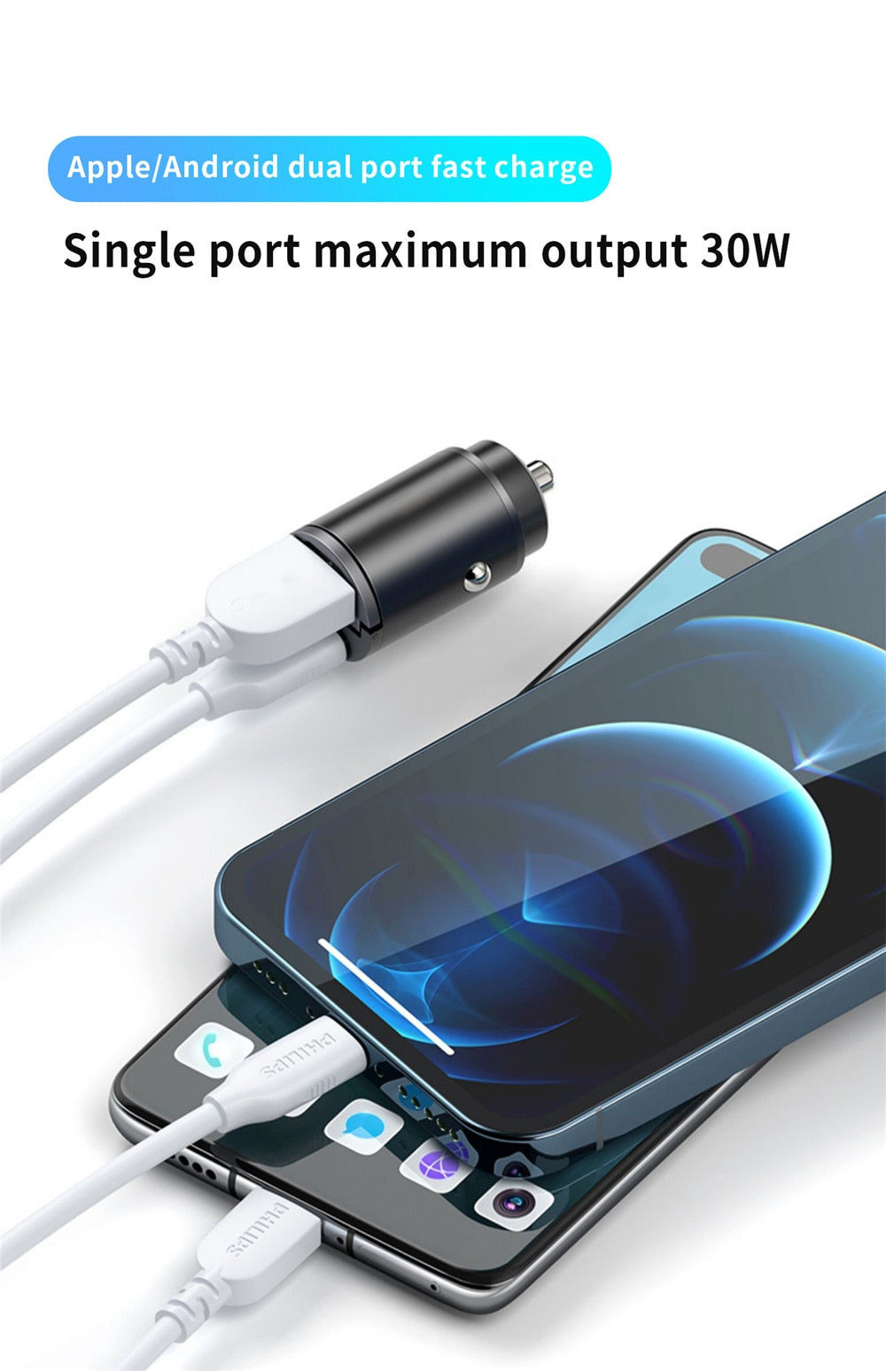 Car Charger (5A-200W) Fast Charing 2x(USB Port 12-24V) Cigarette Socket Car USB-C Charger