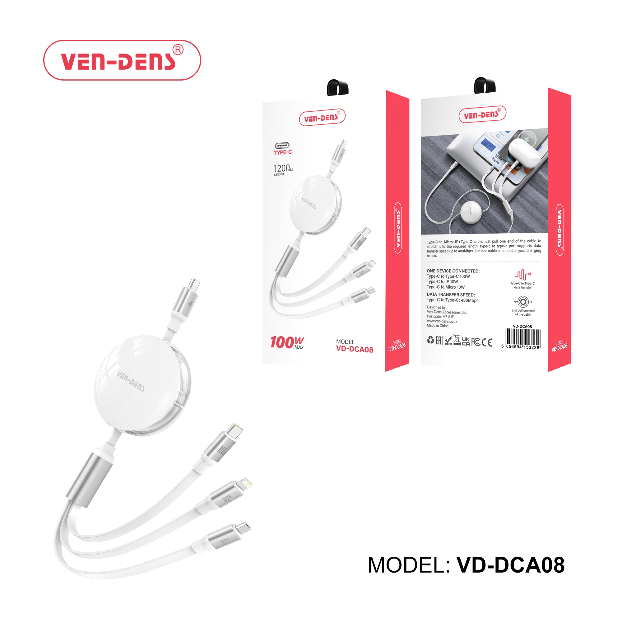 3 in 1 100w Max Multi support chargeing Cable
