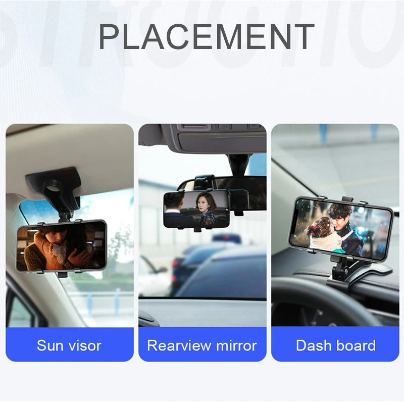 360° Universal Car phone Holder For Dashboard / Rearview Mirror / Sun Visor