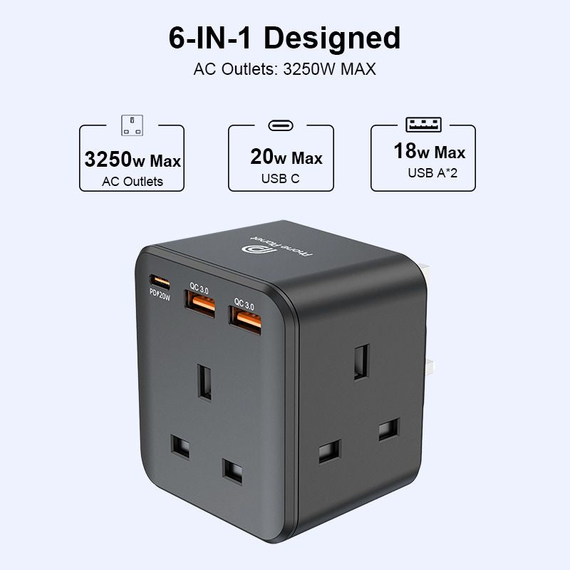 3 Port Charger 3250W 1C+2A Port Charger (PP-SC013) 6X Faster Charging