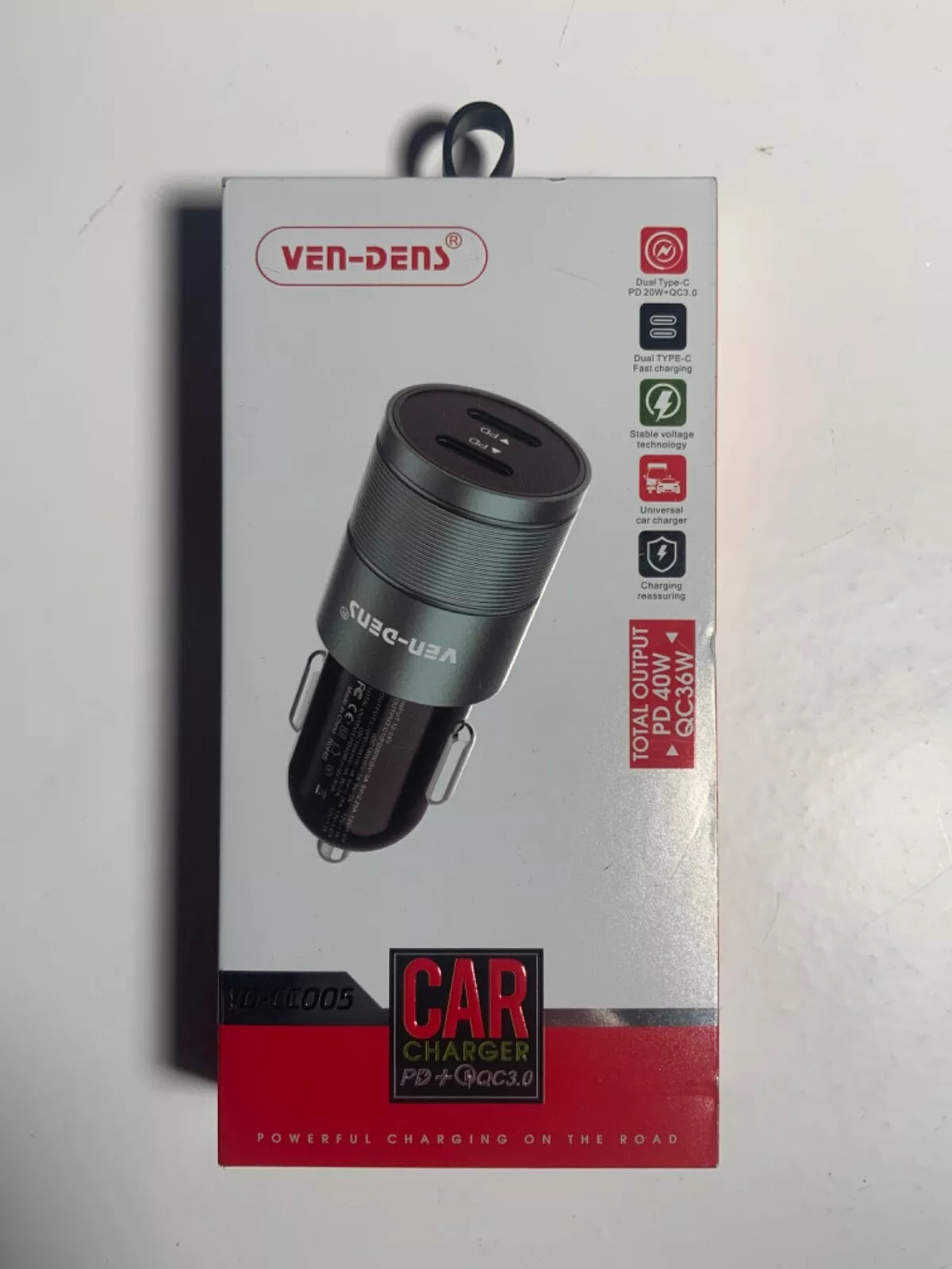 Ven Dens Dual Car Charger PD + QC 3.0 (VD-CC005) PC 40w