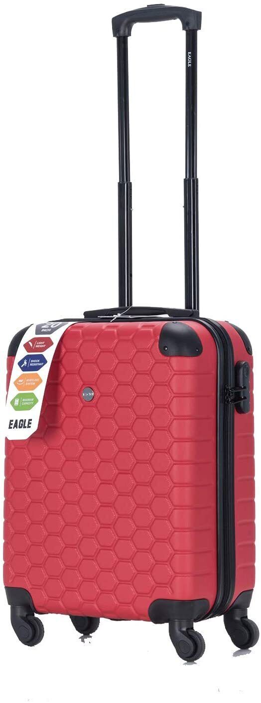 Eagle Lightweight ABS Hard Shell Luggage Suitcase - 4 Wheels - Carry-On Spinner Red