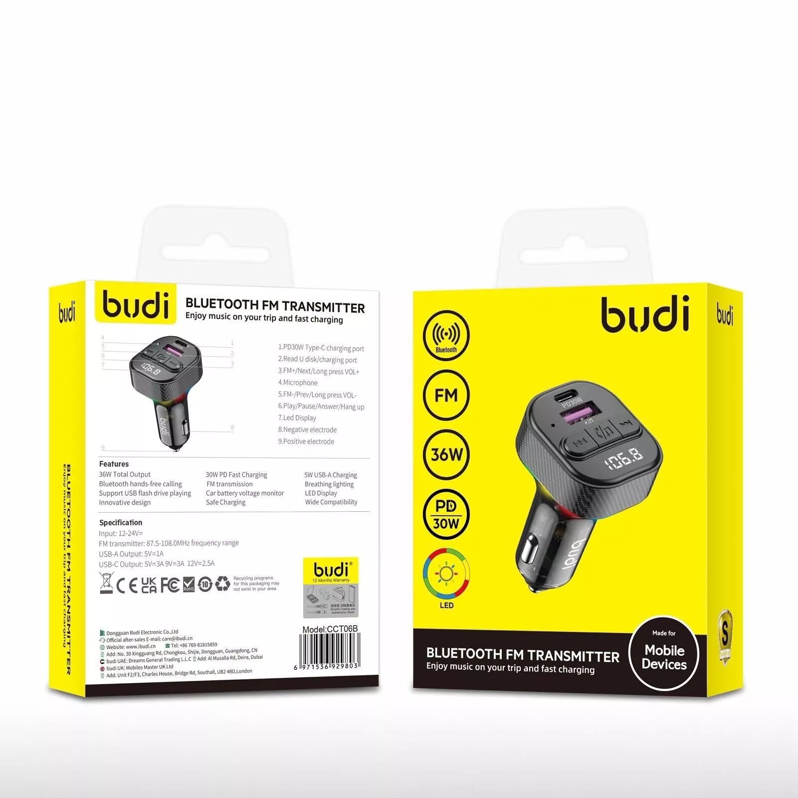 Budi BLUETOOTH FM TRANSMITTER CCT06B