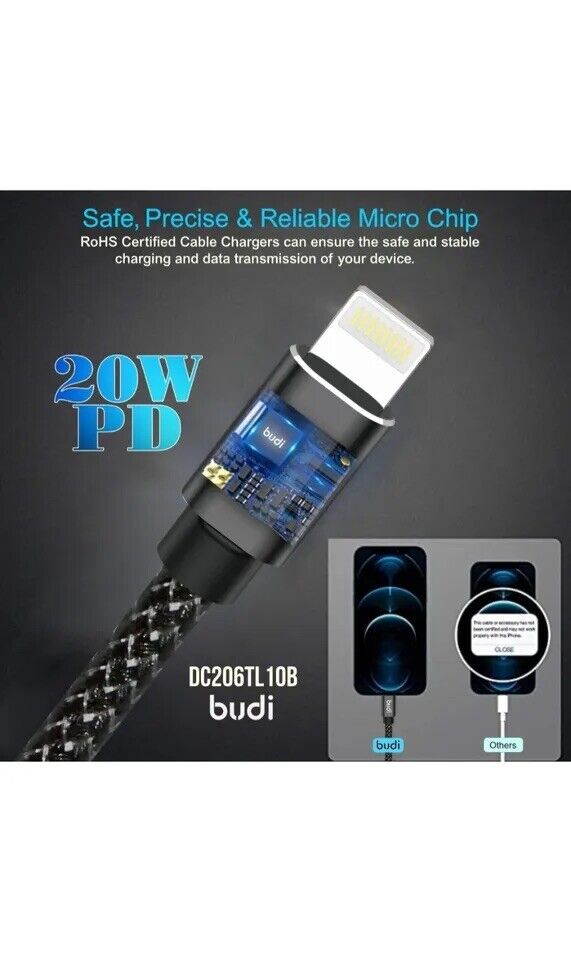 Budi 20w Usb-c To 8pin Iphone Charg/sync Cable For Iphone And Ipad Charging 1M